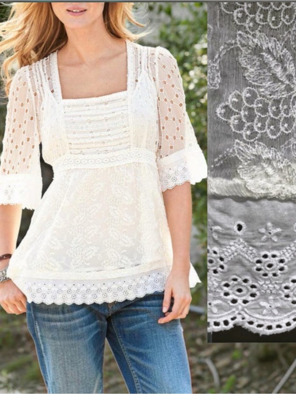 SUNDANCE CATALOG Embroidered FRILL SEEKER Blouse S